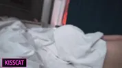 S1E4: Step mom uses step son's dick in share bed and pulled off condom to cum inside shaved pussy