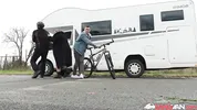 BangVan - Topless BangVan RV Driver Jennifer Mendez Distracts Passing Cyclist Steve Q