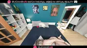 Hot blonde fuck doll Katrin Fox,plays with a big cock on the bed in VR.