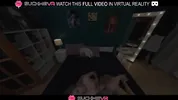 Hot blonde fuck doll Katrin Fox,plays with a big cock on the bed in VR.