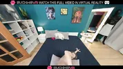 Hot blonde fuck doll Katrin Fox,plays with a big cock on the bed in VR.