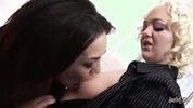 To recover from a business meeting blonde lesbian has her busty assistant eat her pussy