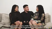 Naughty Latina stepsisters share their lucky guest’s big cock in the bedroom