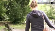 cute 18 year Sandy shows her pantie under her skirt outdoor