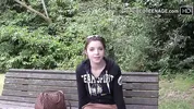 cute 18 year Sandy shows her pantie under her skirt outdoor