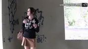 cute 18 year Sandy shows her pantie under her skirt outdoor