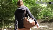 cute 18 year Sandy shows her pantie under her skirt outdoor