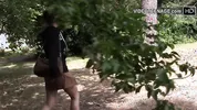 cute 18 year Sandy shows her pantie under her skirt outdoor