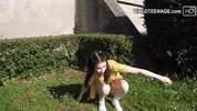 Lovely 18 year brunette with no panties under her dress outdoor