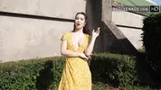 Lovely 18 year brunette with no panties under her dress outdoor
