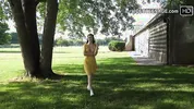 Lovely 18 year brunette with no panties under her dress outdoor