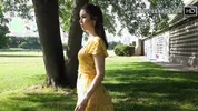 Lovely 18 year brunette with no panties under her dress outdoor
