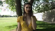Lovely 18 year brunette with no panties under her dress outdoor