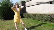 Lovely 18 year brunette with no panties under her dress outdoor
