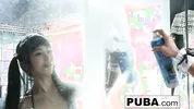 Japanese Maid gets horny cleaning up the bathroom