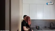Big Boobs Girl in Sexy Lingerie Fucked in the Kitchen with Cum in Her Mouth.( 4k porn)