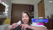 Schoolgirl plays with my big cock and dares anal sex