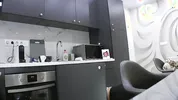 Hot tattooed blonde long hair beauty in the kitchen takes her panties off to show her meaty pussy an
