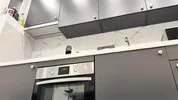 Hot tattooed blonde long hair beauty in the kitchen takes her panties off to show her meaty pussy an