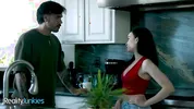 REALITYJUNKIES - Petite Brunette Babe Gets Her Pretty Boobs Full Of Cum And She Licks It Off