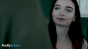 REALITYJUNKIES - Petite Brunette Babe Gets Her Pretty Boobs Full Of Cum And She Licks It Off
