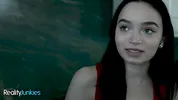 REALITYJUNKIES - Petite Brunette Babe Gets Her Pretty Boobs Full Of Cum And She Licks It Off