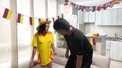 Mi horny Latina best friend waits for me without underwear and bets her rich wet pussy if her team wins. 2026 World Cup Special!