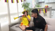 Mi horny Latina best friend waits for me without underwear and bets her rich wet pussy if her team wins. 2026 World Cup Special!