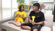 Mi horny Latina best friend waits for me without underwear and bets her rich wet pussy if her team wins. 2026 World Cup Special!