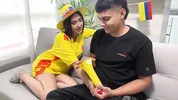 Mi horny Latina best friend waits for me without underwear and bets her rich wet pussy if her team wins. 2026 World Cup Special!