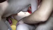 Horny young women let hard cocks fuck their pussies and mouths, swap cum from mouth to mouth, and lick each other's pussies clean.
