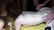 Horny young women let hard cocks fuck their pussies and mouths, swap cum from mouth to mouth, and lick each other's pussies clean.