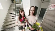 VR Bangers: Teen Stepsisters Give Double Blowjob & Ride Soldier's Huge Cock In Hot Threesome HD Porn