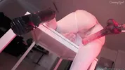 Huge Monster Cock cumming non-stop in a cute girl in white stockings. Creampie overflow