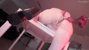 Huge Monster Cock cumming non-stop in a cute girl in white stockings. Creampie overflow