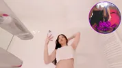 Amazingly beautiful college girl prepares for a night out with a short cut mini skirt to flash pussy