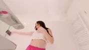 Amazingly beautiful college girl prepares for a night out with a short cut mini skirt to flash pussy
