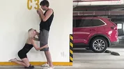 Unknown blonde fucks in a parking lot in plain sight
