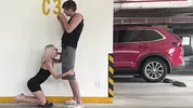 Unknown blonde fucks in a parking lot in plain sight