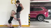 Unknown blonde fucks in a parking lot in plain sight