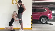 Unknown blonde fucks in a parking lot in plain sight