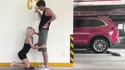 Unknown blonde fucks in a parking lot in plain sight