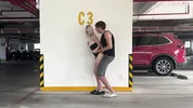 Unknown blonde fucks in a parking lot in plain sight