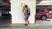 Unknown blonde fucks in a parking lot in plain sight