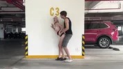 Unknown blonde fucks in a parking lot in plain sight