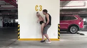 Unknown blonde fucks in a parking lot in plain sight