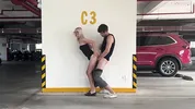 Unknown blonde fucks in a parking lot in plain sight