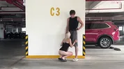 Unknown blonde fucks in a parking lot in plain sight