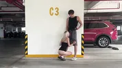 Unknown blonde fucks in a parking lot in plain sight