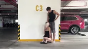Unknown blonde fucks in a parking lot in plain sight
